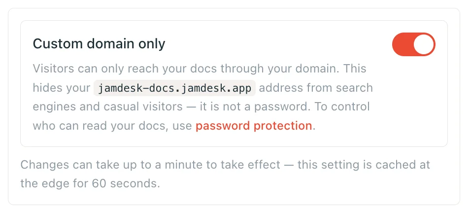 The Custom domain only toggle in the Custom Domain card, switched on